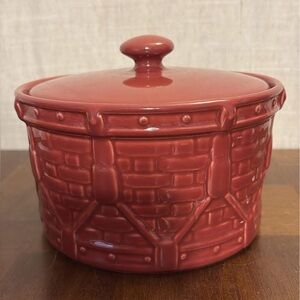 Longaberger Red Ceramic Basket Weave Canister